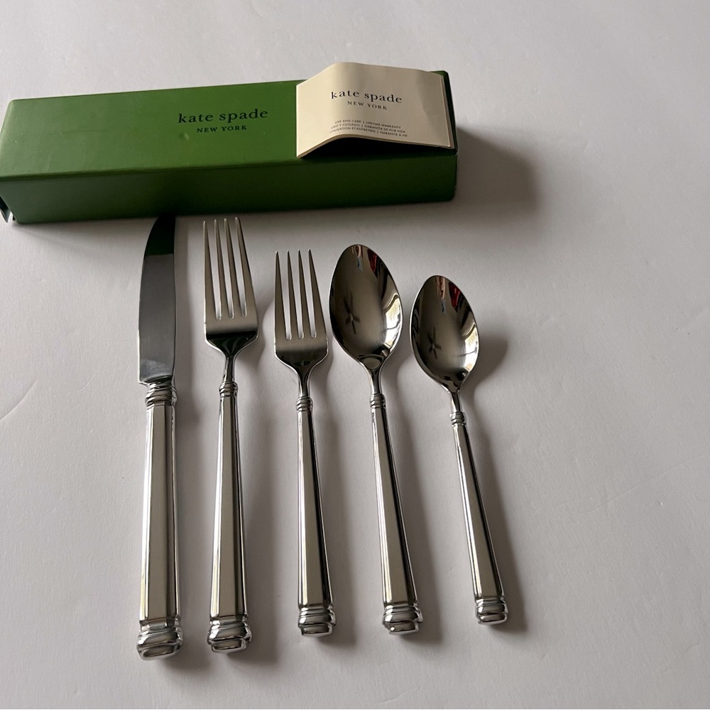 LENOX KATE SPADE ABINGTON SQUARE 5 PIECE PLACE SETTING SILVER NWT - Picture 5 of 9